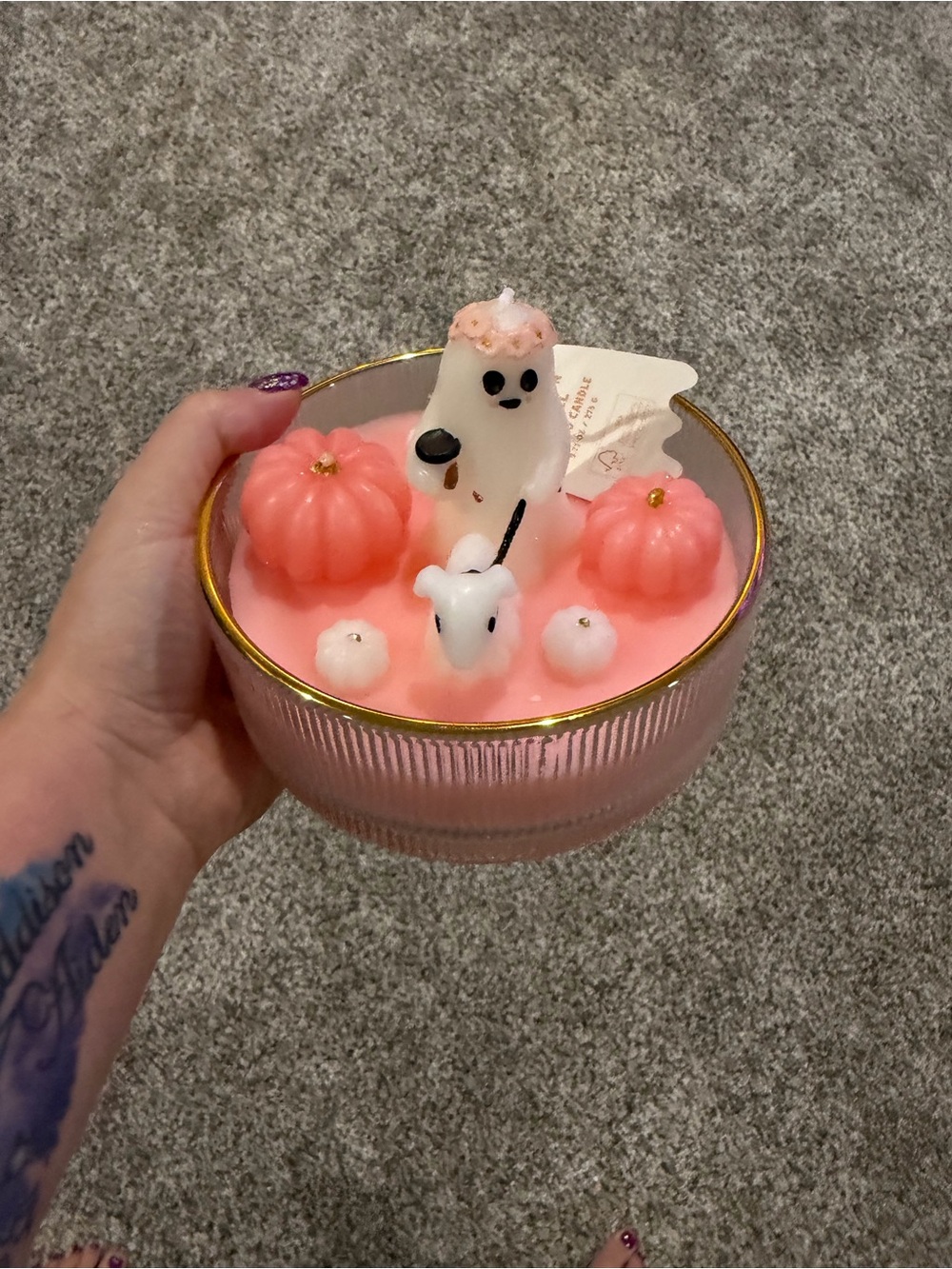 Pink Ghost & Pumpkin Decorative Candle Bowl - Bath & Body